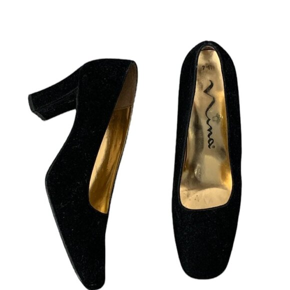 Nina Pump Velvet Square Toe Sz 7M Black Item #6A - Picture 3 of 7